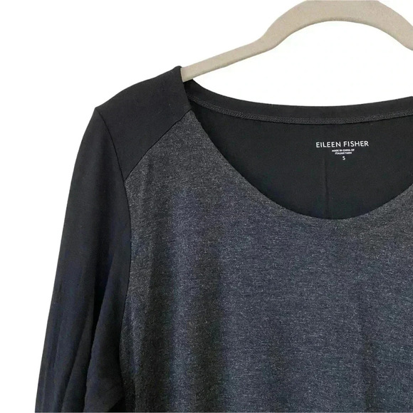 Eileen Fisher Black Grey Long Sleeve Dress Small Two Tone Stretch Minimalist - Picture 3 of 7